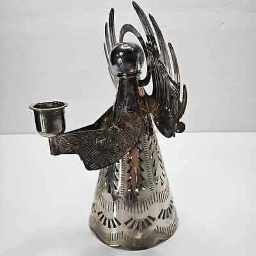 Vintage Metal‎ Angel Candlestick Holder Cutout Perforated Tin Holiday Christmas
